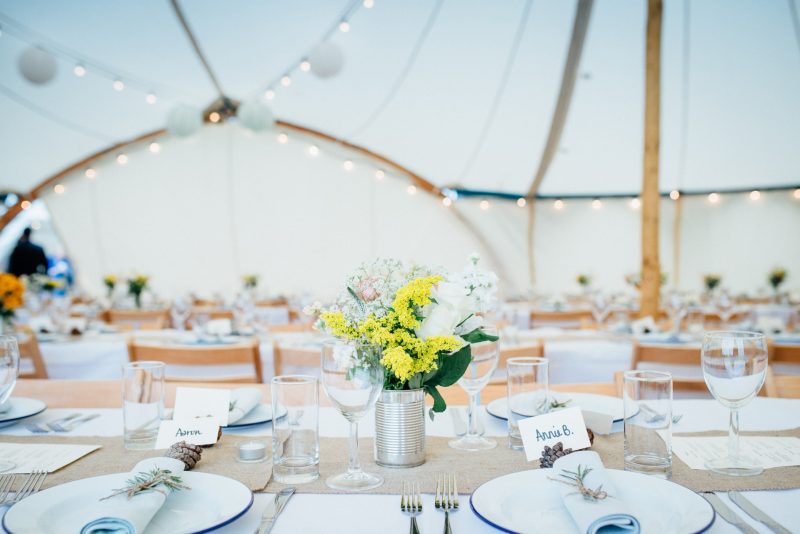 Wedding Tent, Northumberland.Table setting.